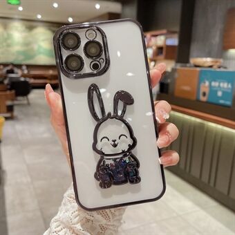 For iPhone 12 Pro 6.1 inch Quicksand Cute Rabbit Phone Case Clear TPU Protective Cover with Anti-scratch Rear Lens Film