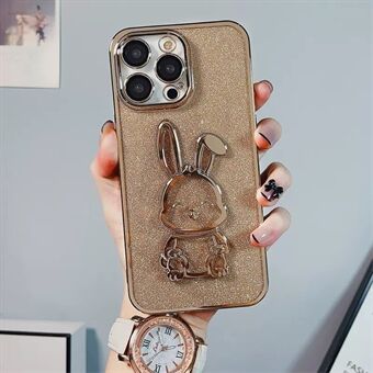 For iPhone 12 Pro 6.1 inch Anti-drop Cute Rabbit Phone Case Electroplating Glittery Powder TPU Protective Cover with Lens Film