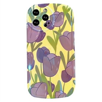 For iPhone 12 Pro 6.1 inch Blu-ray IMD Purple Tulip Pattern Phone Case Precise Cutout Raised Bezel Protection TPU Cover