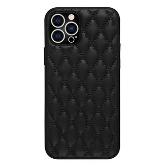 For iPhone 12 Pro 6.1 inch Rhombus Texture PU Leather+TPU Collision Resistant Phone Cover Shell - Black