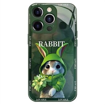 Phone Back Cover for iPhone 12 Pro 6.1 inch Cute Cartoon Rabbit Tempered Glass+TPU Protective Case