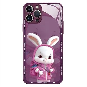 Back Cover for iPhone 12 Pro 6.1 inch Anti-drop Cartoon Rabbit with Backpack Tempered Glass+TPU Phone Protective Case