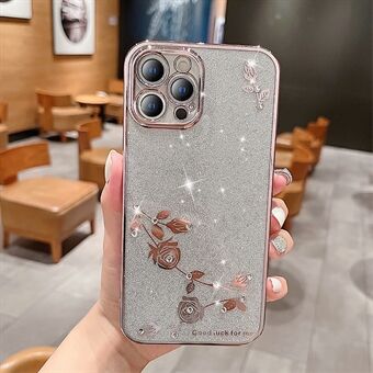 For iPhone 12 Pro 6.1 inch Rhinestone Flower Pattern Decor Glitter Powder TPU Case Anti-drop Phone Cover