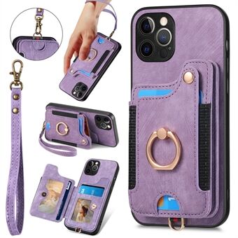 For iPhone 12 Pro RFID Blocking Card Holder Phone Case PU Leather+PC+TPU Ring Kickstand Cover