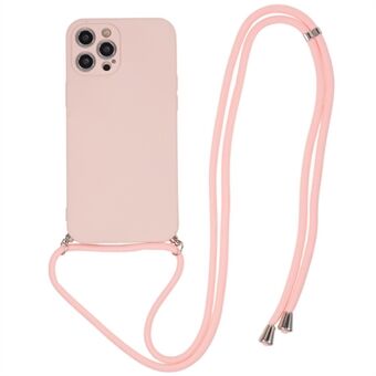 For iPhone 12 Pro Soft TPU Phone Cover Fiber Lining Rubberized Phone Case with Long Lanyard