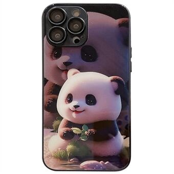 For iPhone 12 Pro Cute Panda Pattern Printing Scratch Proof Tempered Glass+TPU Phone Case with Lens Film