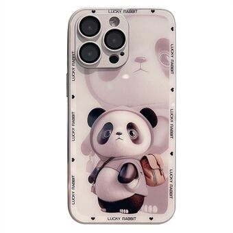 For iPhone 12 Pro Slim-Fit Phone Cover Metal Paint Design Panda Decor Hard Glass+TPU Phone Case