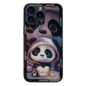 For iPhone 12 Pro Tempered Glass Back Phone Case TPU Frame Panda Pattern Phone Cover with Lens Protector