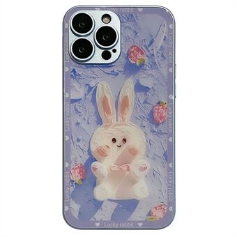 For iPhone 12 Pro Shockproof Phone Cover Glass+TPU Case with Cute Rabbit Decor Metal Paint Design