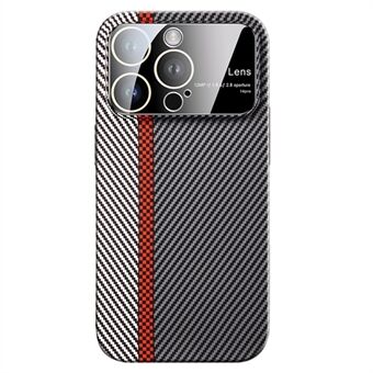 For iPhone 12 Pro 6.1 inch Protective Case Carbon Fiber Texture PC Phone Shell with Glass Lens Film