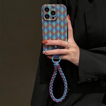 For iPhone 12 Pro Phone Cover Splicing Rhombus Pattern Flexible TPU Phone Case with Wrist Strap