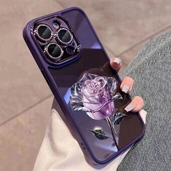 TPU Cover for iPhone 12 Pro 6.1 inch , Rose Flower Pattern Glitter Camera Ring Phone Case with Lens Film