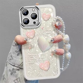 For iPhone 12 Pro Heart Decor TPU Phone Case Anti-Scratch Cell Phone Cover with Hand Strap