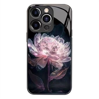 For iPhone 12 Pro Tempered Glass Back Cover Epiphyllum Pattern TPU Bumper Shockproof Phone Case