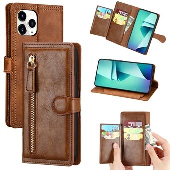 Zipper Pocket Leather Stand Case with Card Slots for iPhone 12 Pro Max 6.7 inch