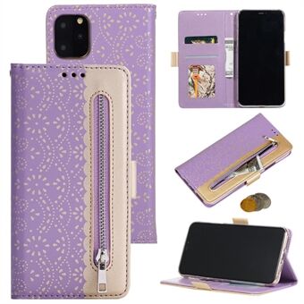 Lace Flower Pattern Zipper Pocket Leather Wallet Phone Cover for iPhone 12 Pro Max 6.7 inch