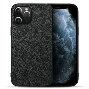 Litchi Texture Genuine Leather Coated TPU Protector Hard Cover for iPhone 12 Pro Max - Black