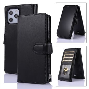 Leather Wallet Stand Cover Case with Zippered Pocket for iPhone 12 Pro Max