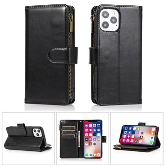 Crazy Horse Leather Coated TPU Wallet Phone Stand Case with 9 Card Slots Kickstand Shell for iPhone 12 Pro Max