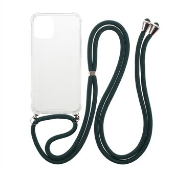 Anti-fall Case for iPhone 12 Pro Max Glossy TPU+Acrylic Cover with Textile Lanyard