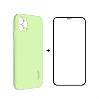 ENKAY ENK-PC0702 Plain Silicone Phone Cover Case + Full Glue Complete Cover 0.26mm 9H 2.5D Tempered Glass Screen Film for iPhone 12 Pro Max