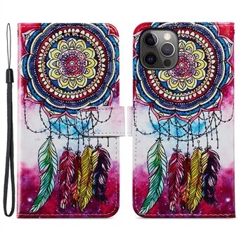 Pattern Printing Stand Wallet PU Leather Phone Case with Strap for iPhone 12 Pro Max 6.7 inch