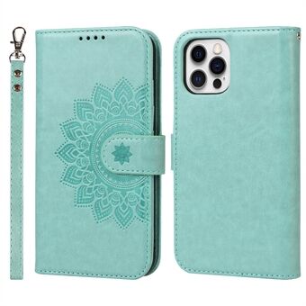 R61 Texture Felled Seam Design Pattern Imprinting PU Leather Wallet Mobile Cover Shell for iPhone 12 Pro Max 6.7 inch