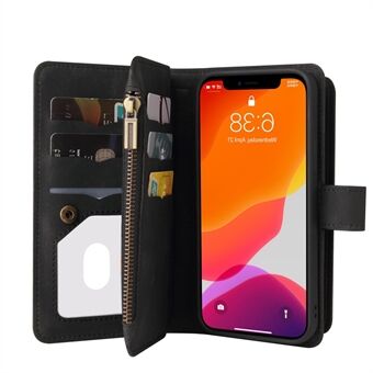 Skin-touch Feel Leather Stand Wallet Phone Case with Multiple Card Slots and Zipper Pocket for iPhone 12 Pro Max 6.7 inch