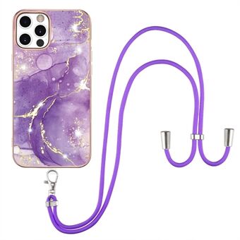 Fall Protection IML IMD Marble Pattern Electroplating Frame TPU Phone Cover Case with Lanyard for iPhone 12 Pro Max 6.7 inch