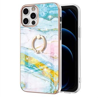 Presice Cut-Out Electroplating Vivid IML IMD Marble Pattern Flexible TPU Phone Cover Case with Kickstand for iPhone 12 Pro Max 6.7 inch