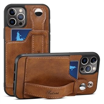 SUTENI Collision-resistant PU Leather + TPU Hybrid Case with Adjustable Hand Strap Kickstand and Card Slot for iPhone 12 Pro Max 6.7 inch