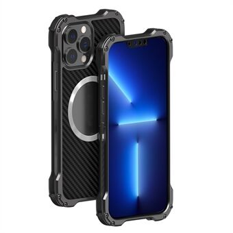 R-JUST RJ-51 Back Hollow Heat Dissipation Carbon Fiber PC + Aluminum Alloy Case Lens Protector Phone Shell for iPhone 12 Pro Max 6.7 inch