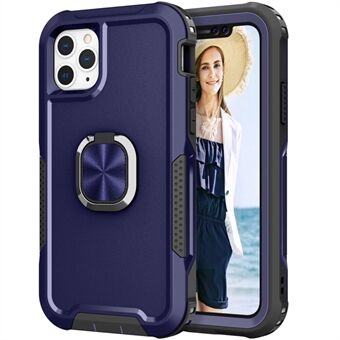 For iPhone 12 Pro Max 6.7 inch 3-in-1  PC + Silicone Phone Case Rotatable Ring Kickstand Anti-scratch Protective Phone Back Cover