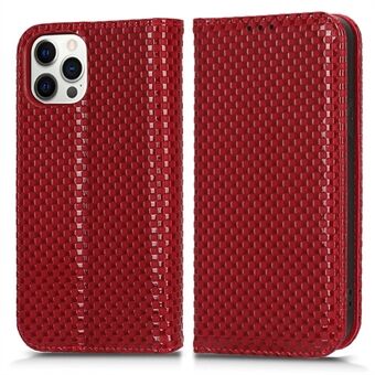 Drop-proof Phone Case For iPhone 12 Pro Max 6.7 inch, PU Leather Magnetic Auto-absorbed Flip Wallet Cover Stand Grid Texture Cell Phone Shell