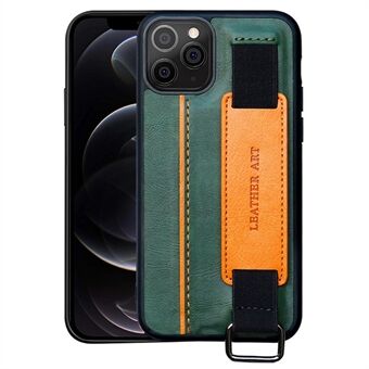 Card Holder Kickstand Phone Case for iPhone 12 Pro Max 6.7 inch, PU Leather Coated TPU Cover with Contrast Color Hand Strap