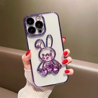 For iPhone 12 Pro Max 6.7 inch Lovely Quicksand Rabbit Design Bump Proof Back Case Electroplating TPU Cover with Tempered Glass Lens Film