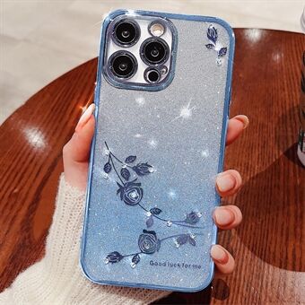 Rhinestone Decor Flower Pattern TPU Cover for iPhone 12 Pro Max 6.7 inch, Stylish Gradient Glitter Powder Anti-drop Back Case