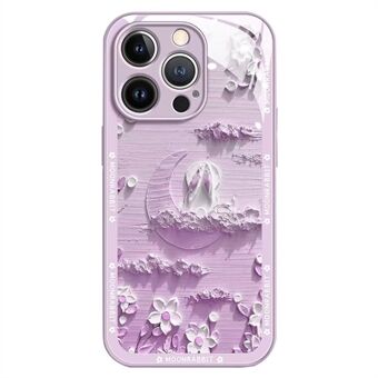 For iPhone 12 Pro Max 6.7 inch Shockproof Back Cover Moon and Rabbit Oil Painting Tempered Glass + TPU Phone Case