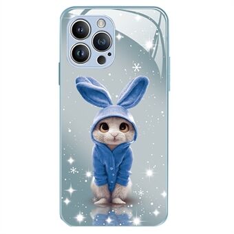 Shockproof Cell Phone Case for iPhone 12 Pro Max 6.7 inch, Tempered Glass+TPU Rabbit Pattern Printing Hybrid Phone Shell