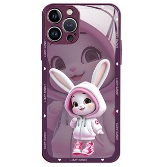 For iPhone 12 Pro Max 6.7 inch Cute Girl Rabbit Pattern Printing Phone Case Glass Tempered Glass Back TPU Edges Anti-Scratch Cover