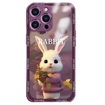 For iPhone 12 Pro Max 6.7 inch Cute Cartoon Rabbit Tempered Glass+TPU Phone Back Cover Protective Case