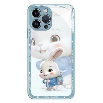 Tempered Glass + TPU Phone Case For iPhone 12 Pro Max 6.7 inch, Jacket Backpack Rabbit Pattern Anti-scratch Back Cover