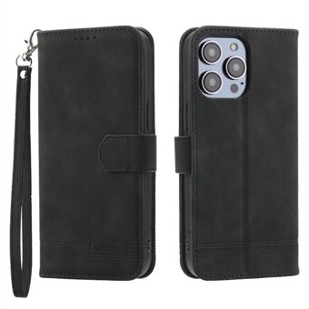 DIERFENG DF-03 Leather Phone Case for iPhone 12 Pro Max 6.7 inch, Lines Imprinted Phone Shell Flip Wallet Cover Stand