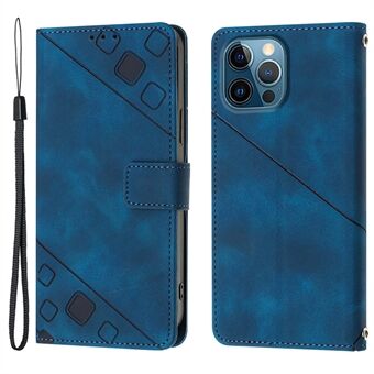 PT005 YB Imprinting Series-6 For iPhone 12 Pro Max 6.7 inch PU Leather Phone Case, Flip Folio Stand Wallet Cover