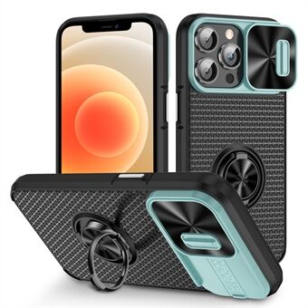 Slide Lens Protection Phone Case for iPhone 12 Pro Max Ring Kickstand PC+TPU Mobile Phone Cover