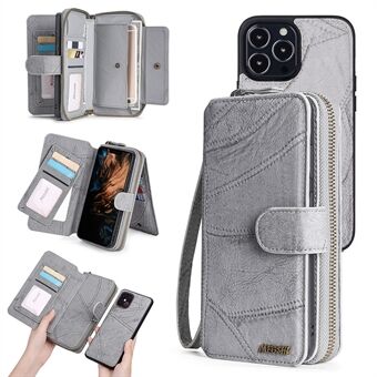 MEGSHI 004 Series For iPhone 12 Pro Max 6.7 inch Detachable Zipper Wallet PU Leather Stand Phone Cover