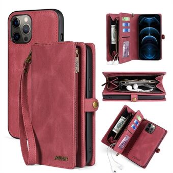 MEGSHI 017 Series For iPhone 12 Pro Max 6.7 inch Magnetic Absorption Zippered Wallet Cover Detachable Leather Case with Handy Strap