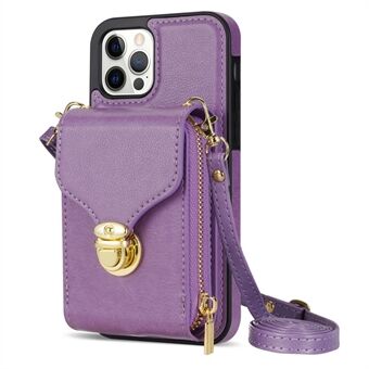 For iPhone 12 Pro Max 6.7 inch Leather Coated TPU Kickstand Case Zipper Card Holder Pouch Phone Cover