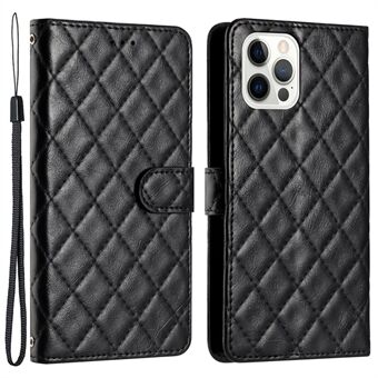 For iPhone 12 Pro Max 6.7 inch Stitching Line Rhombus Texture PU Leather Phone Cover Wallet Shell Stand Phone Case