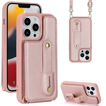 Wristband Kickstand Case for iPhone 12 Pro Max , Card Slots PU Leather+TPU Phone Cover